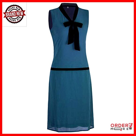 Chiffon Midi Flapper Dress V-Neck Zipper Side Gatsby Party - Picture 3 of 5